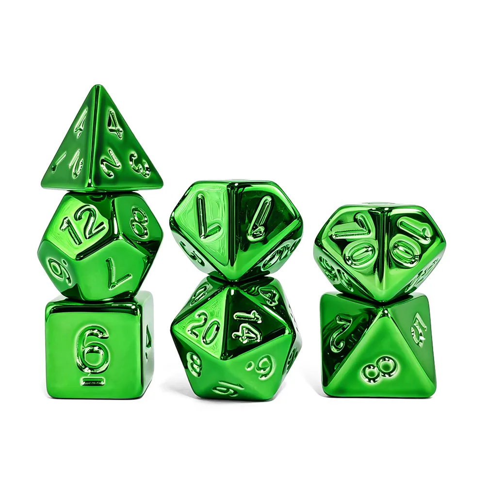 7Pcs Electroplated Green Acrylic Polyhedral Dice,DND RPG D4-D20 For Dungeons & Dragons TTRPG Tabletop Role‑Playing Board Dice