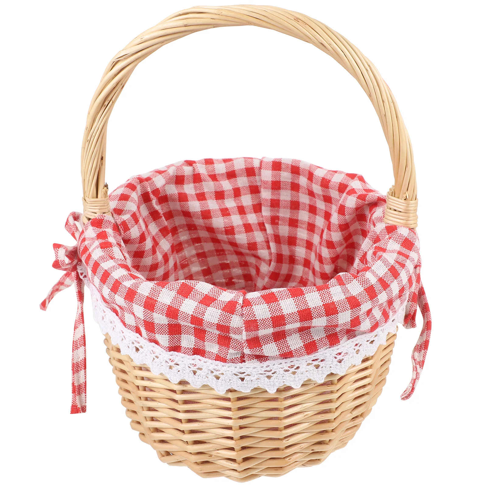

Handwoven Linen Storage Basket Size S Red Plaid Wicker Fruit Vegetable Bread Picnic Basket Storage Container Bread Container