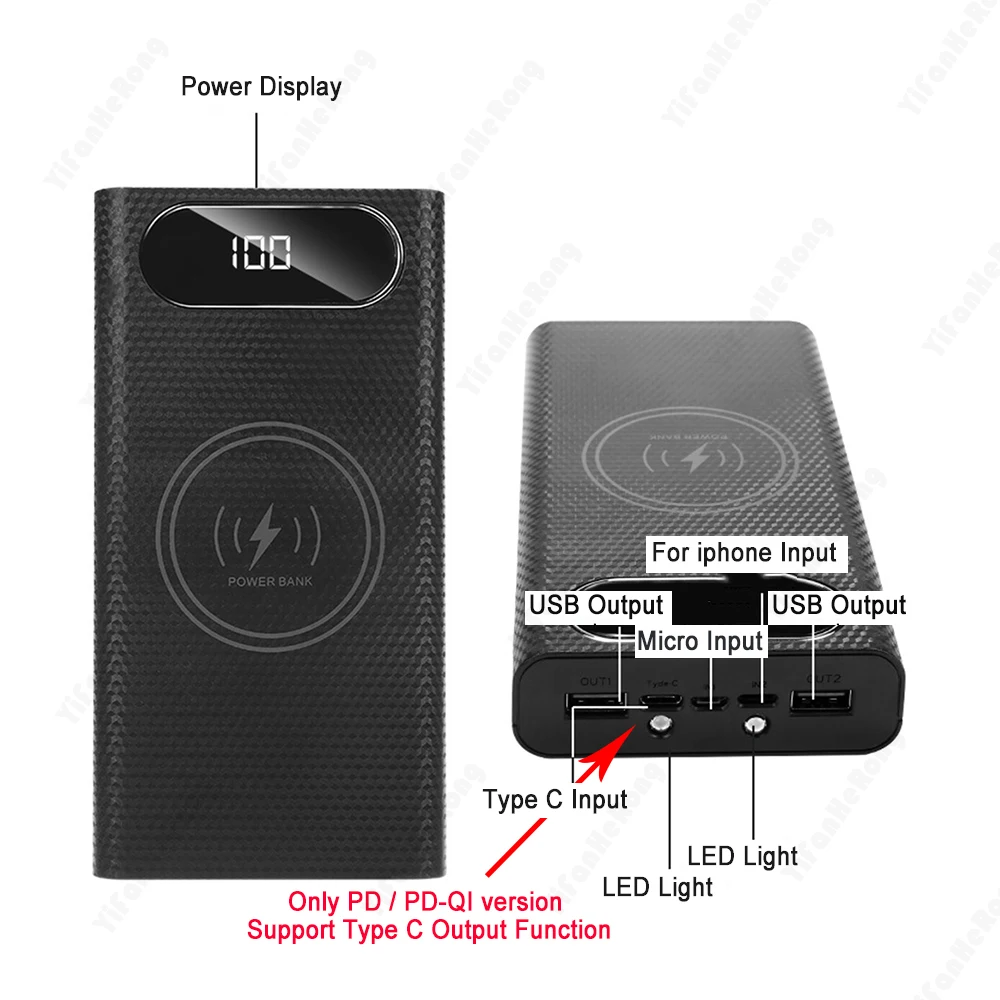 Boîte de chargeur de batterie 6x21700, support de banque d'alimentation, coque de bricolage, étui pour touristes, coque de batterie USB 15W 21700, stockage de coque, organiser avec lumière LED