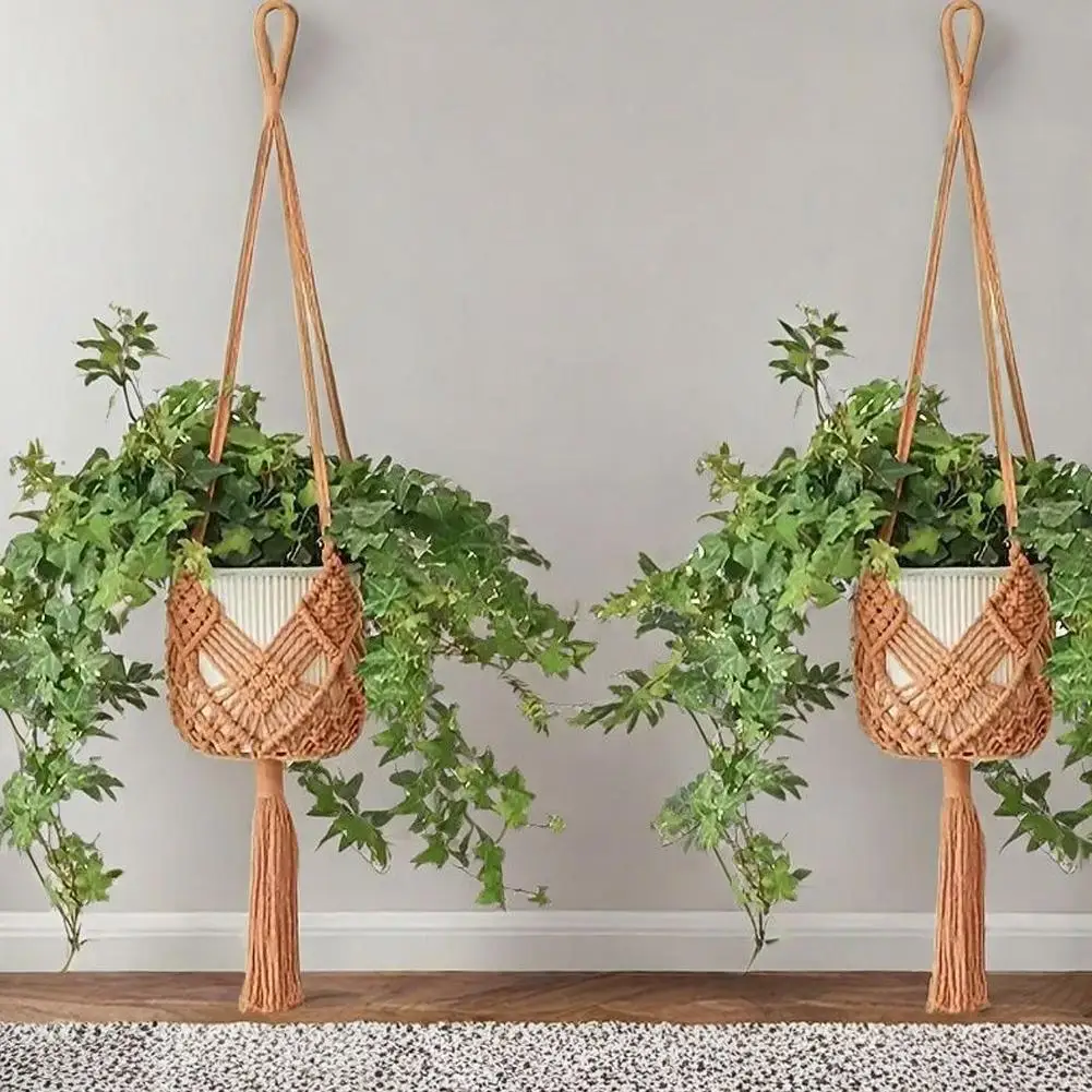 Macrame Plant Hanger Handmade Cotton Rope Hanging Basket Boho Style Planter Holder for Indoor & Outdoor Home Decor