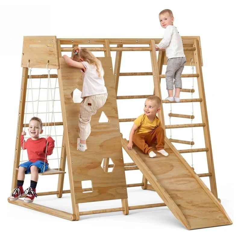 

Wooden Playground Children's Wooden Jungle Gym Playground Indoor Children's Wooden Playground Climbing Frame