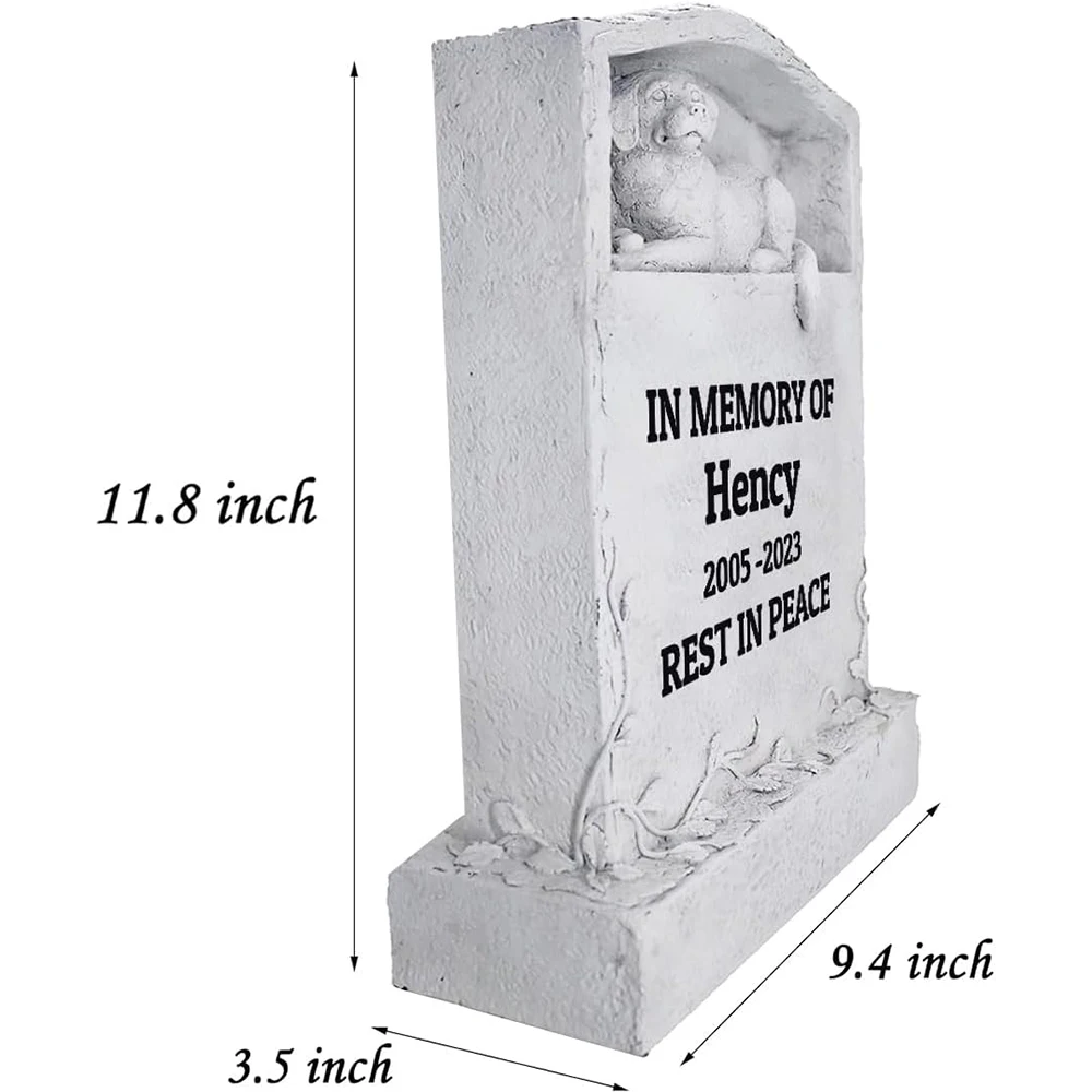 Upright Pet Headstone for Dog, Personalized Dog Memorial Stone Resin Dog Statue Figurine Dog Garden Stone Pet Gravestone for Dog