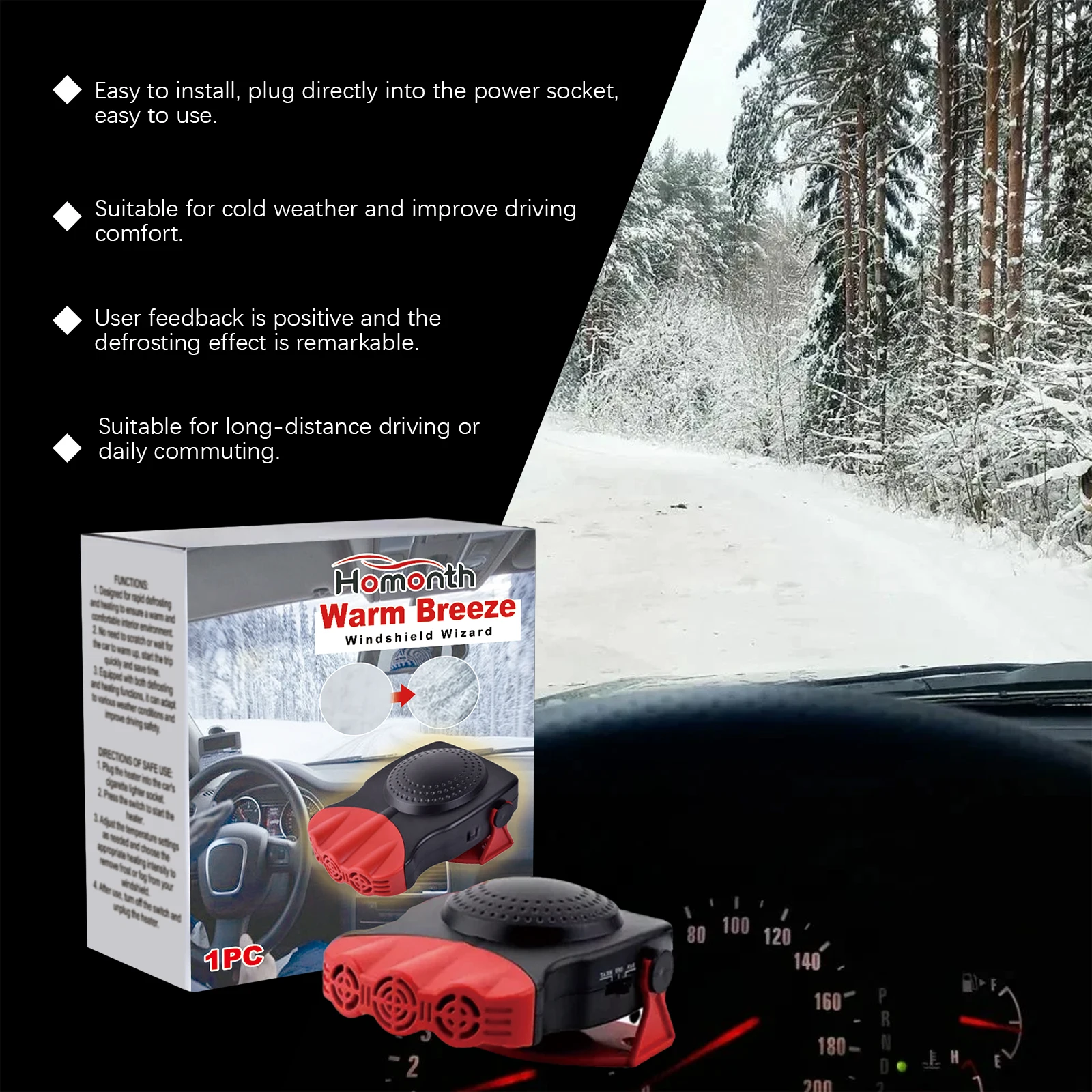 Car Heater Fan 150W/12V Car Heater Electric Cooling Heating Auto Windshield Defroster Defogging Rapid Removal Demisting Heater