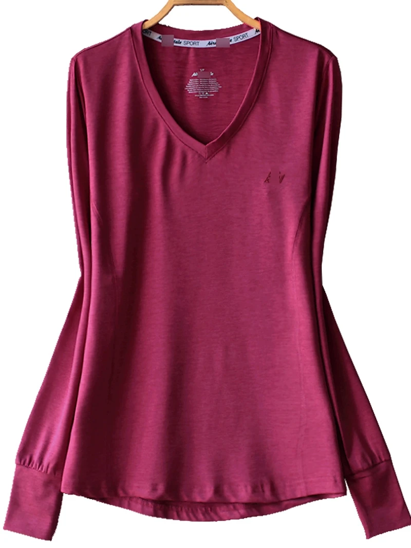 Solto ajuste longo sve yoga camiseta feminina primavera outono qui seco fino v-ne correndo spor sle alta elasci t635