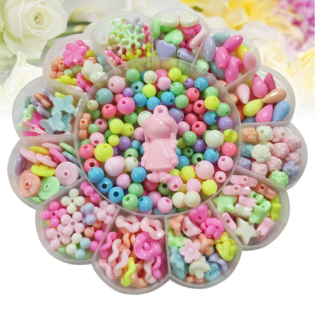 1 ensemble de perles d'artisanat pour enfants, perles à enfiler pour la création de colliers, bracelets et bijoux, perles acryliques colorées, éducatives