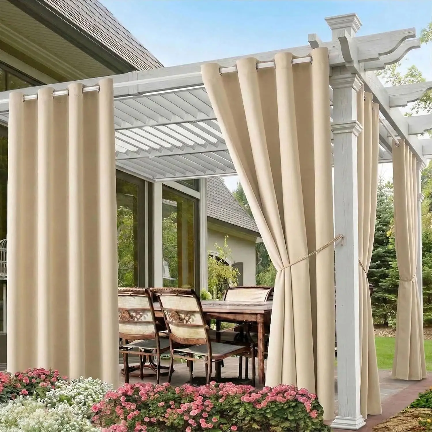 

Водонепроницаемые уличные шторы с люверсами, термоизолирующие, моющиеся, светонепроницаемые занавески для патио, террасы, зоны у бассейна (2 штуки)