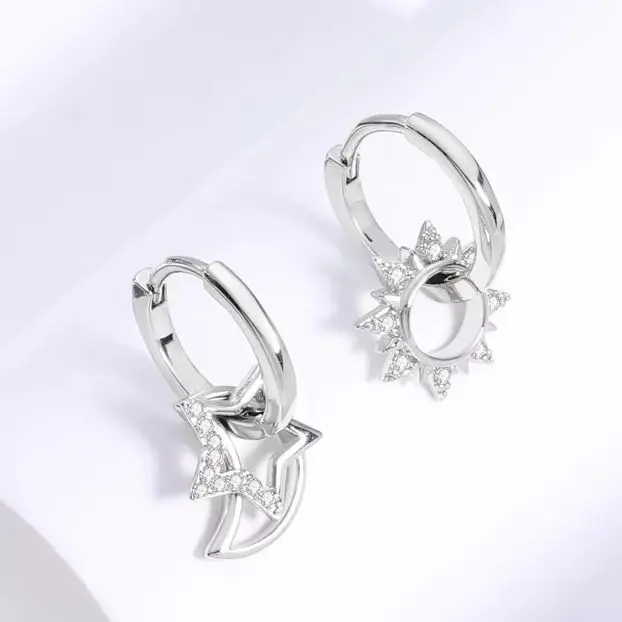 

925 Sterling Silver Hoop Earring For Woman Sun Moon Drop Earring Trendy Jewelry
