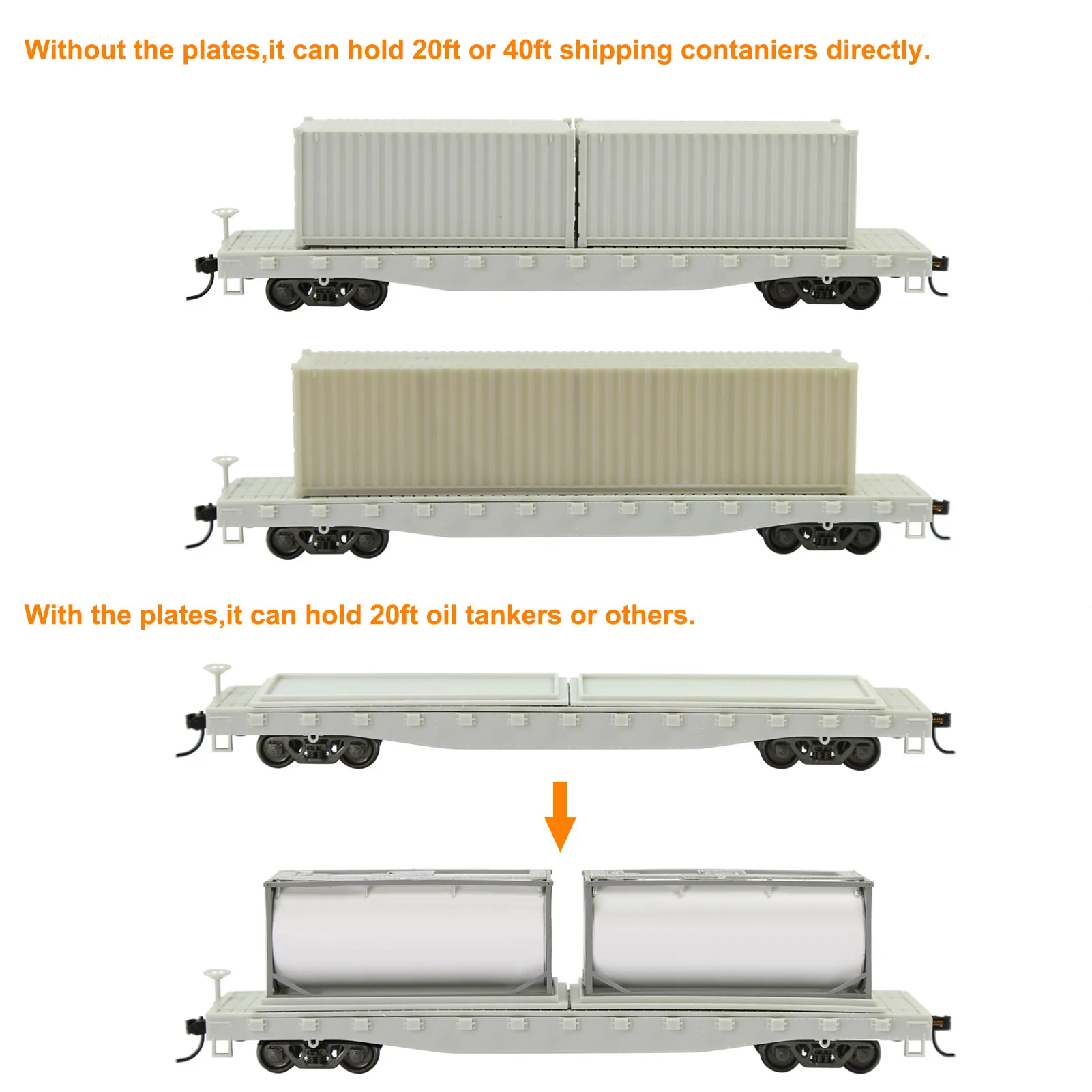 1pc HO Scale Flat Car 52\' Unassembled Blank 1:87 Model Wagon with Shipping Container Cargo C8741JJ