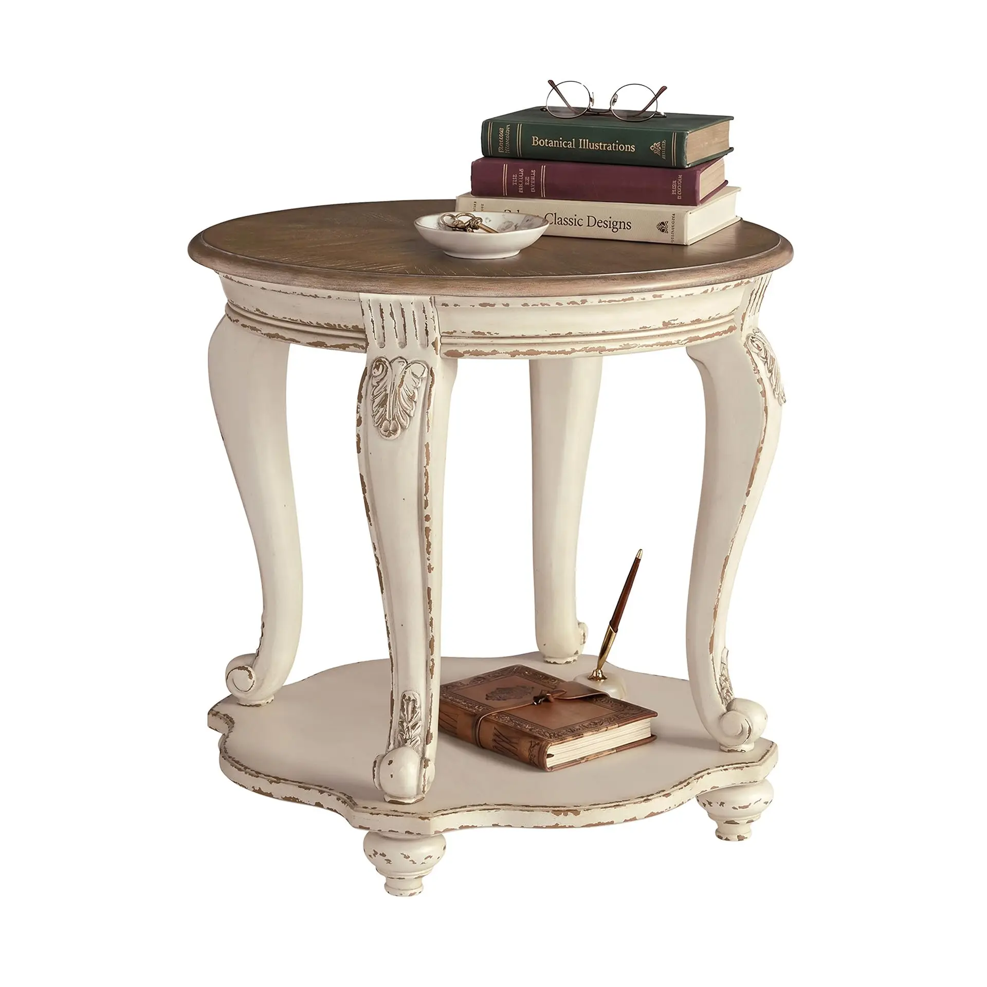 Realyn Round End Table, French Country, White