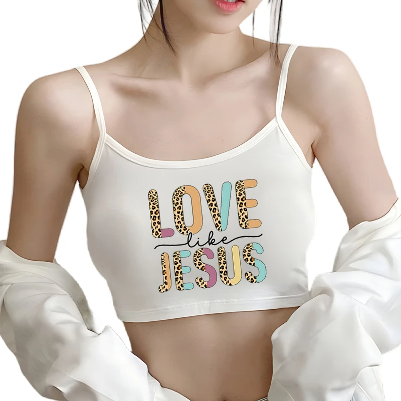 Women's Crop Top Sleeveless Short Sexy Elastic Modal Camis Love Like Jesus Print Summer Tank Top Women Clothing