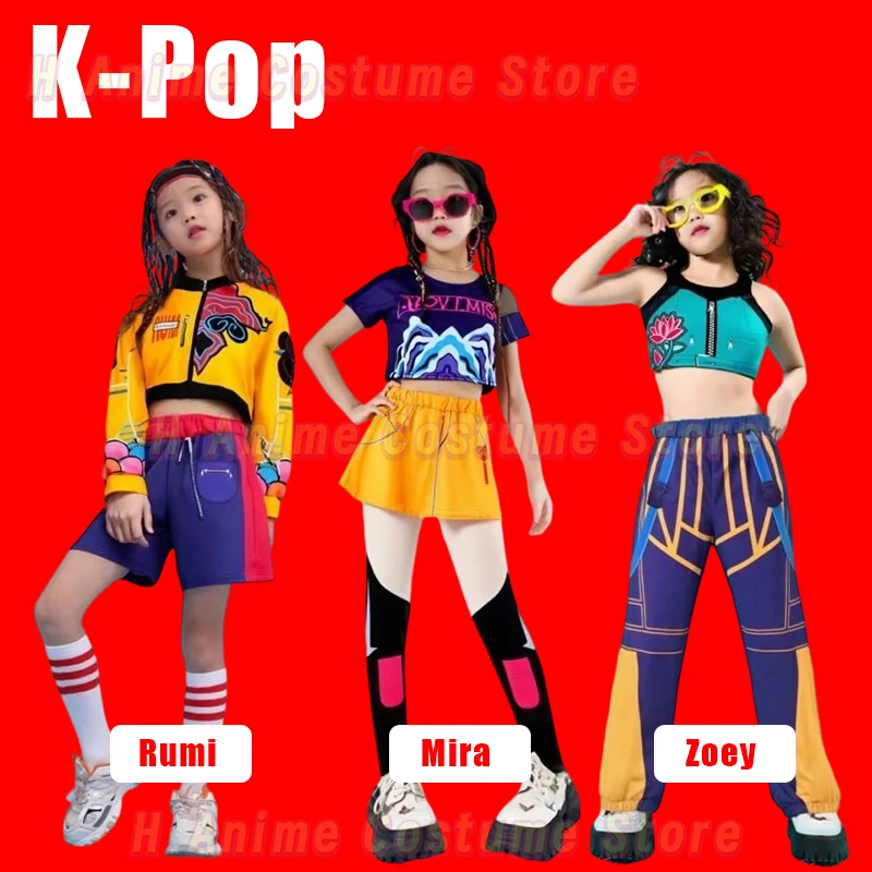 

K-Pop Rumi Zoey Mira Demon Hunters Cosplay Costume for Girl Halloween Stage 3D Printed Pattern Role Play Clothes New 2025