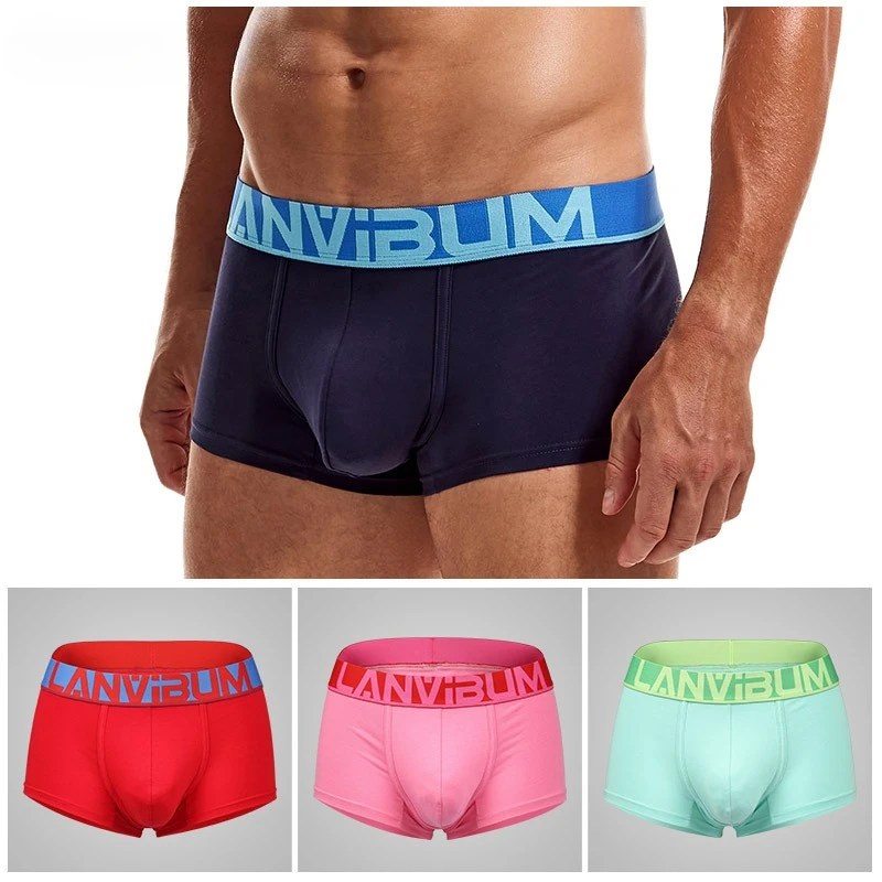 Plus Size Breathable Sport Flat Boxers Cotton Crotch Underwears Men Middle Waist Boxershorts Convex Pouch Underpants Man Panties