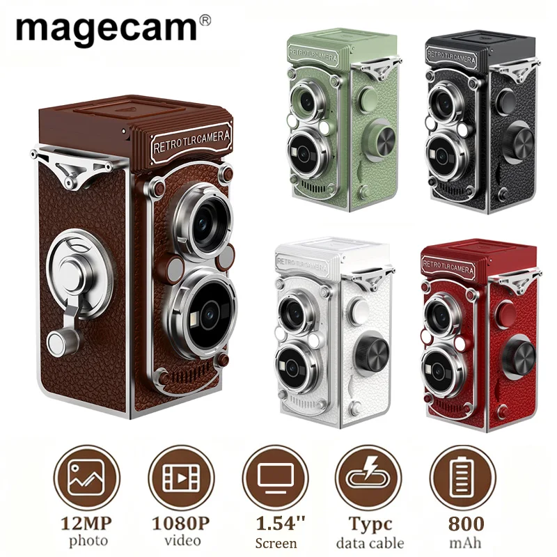 

Ретро-камера Magecam, 12 МП, 1080P, мини-цифровая камера, экран 1,54 дюйма, винтажный видеорегистратор для видеоблога, портативная фотокамера