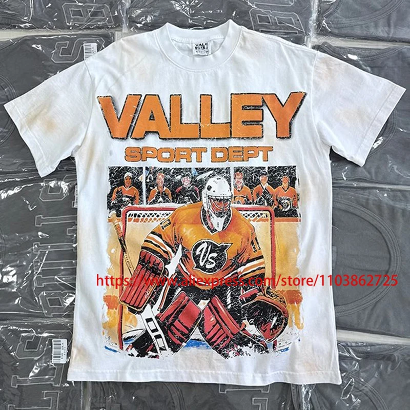 

European American Street VALLEY T-shirt Play Ball Games Printed Short Sleeves Retro Fashionable Mottled VALE T shirts