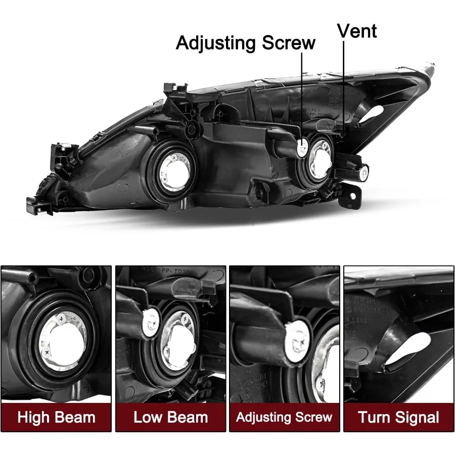 مجموعة المصابيح الأمامية متوافقة مع مبيت هوندا أكورد كروم 20032007 مع عاكس كهرماني للركاب وجانب السائق Appl