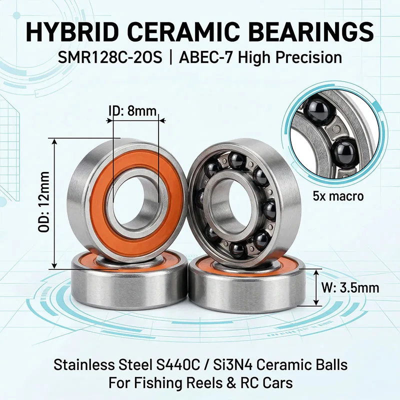 10pcs Ceramic Bearing SMR128 2RS CB 8x12x3.5 Stainless Steel Hybrid Ceramic Ball Bearing 8*12*3.5 SMR128C 2OS L1280DDU