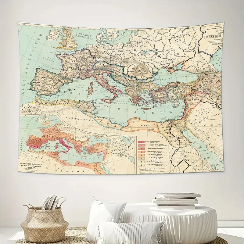 خمر خريطة العالم نسيج أوروبا القديمة الجدار الشنق القرون الوسطى الخرائط ديكور غرفة النوم الجمالية جدار الفن هدية السفر #2