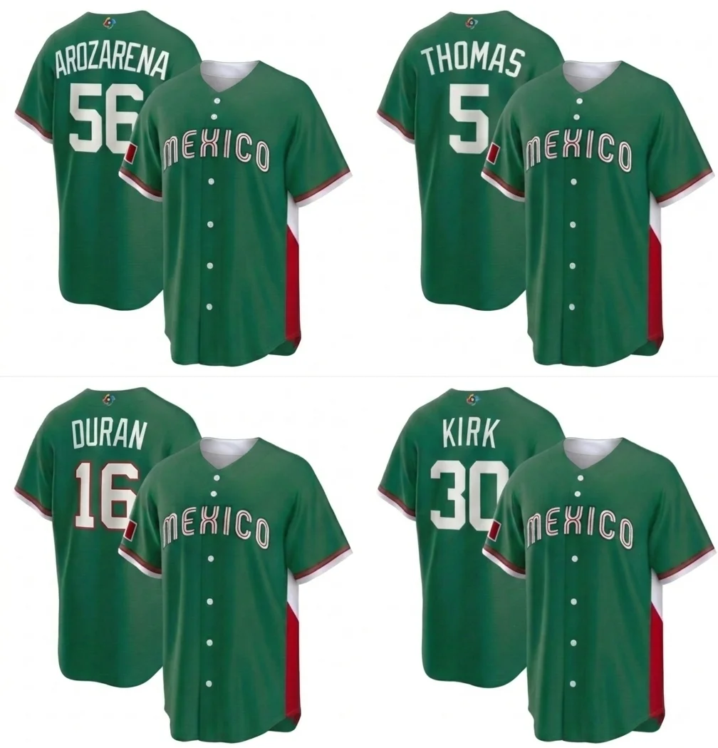 Camisa de Beisebol WBC 2026 México 3D Impressa (Casa e Fora) Arozarena # 56 Duran # 16 Muñoz # Uniformes de Esportes de Basebol da Equipe México 75