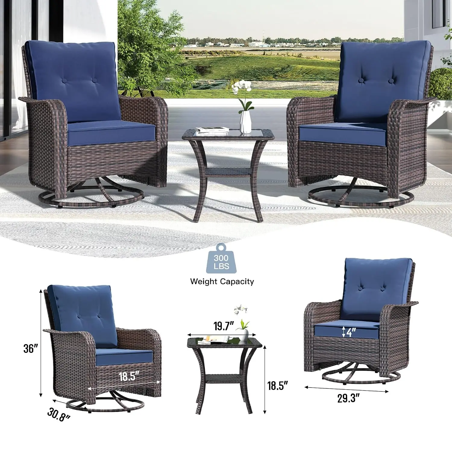 Outdoor Swivel Rocker Chair Set 2-Piece with Rattan Side Table All-Weather Wicker 4