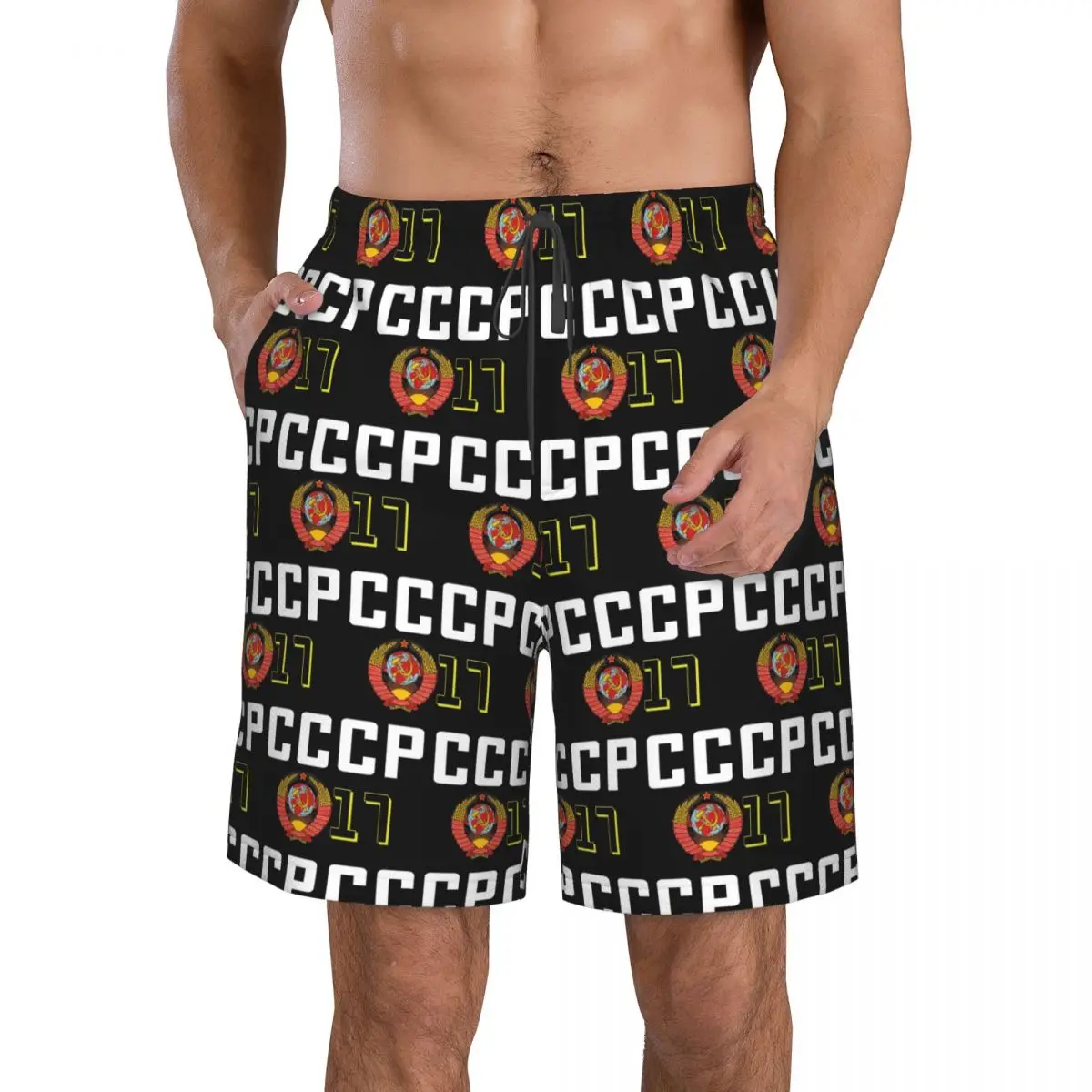 

USSR Hammer And Sickle CCCP Russian Soviet Flag Trunks Beach Board Shorts Casual Quick Dry Swim Summer Men Pants