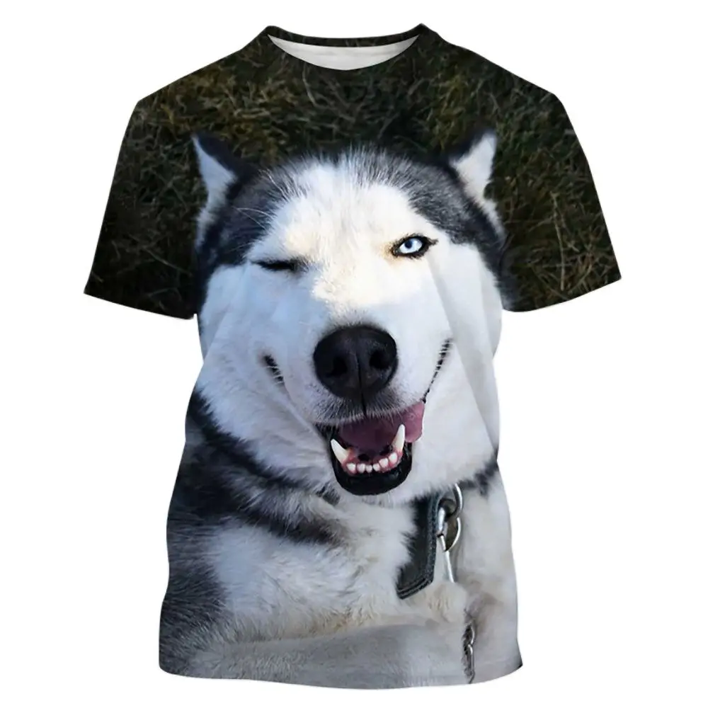 Fashion Men\'s T-Shirt 3D Cute Husky Dog Print Short Sleeve Top Street Casual T Shirt Streetwear Oversized Tee Shirt Men Clothing