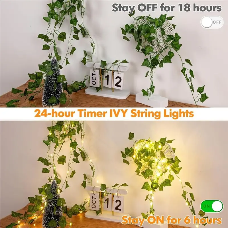Battery Operated 33Ft 100 LED Ivy String Lights Vine With Fairy Lights, Rechargeable For Bedroom, Leaf Lights For Garden New