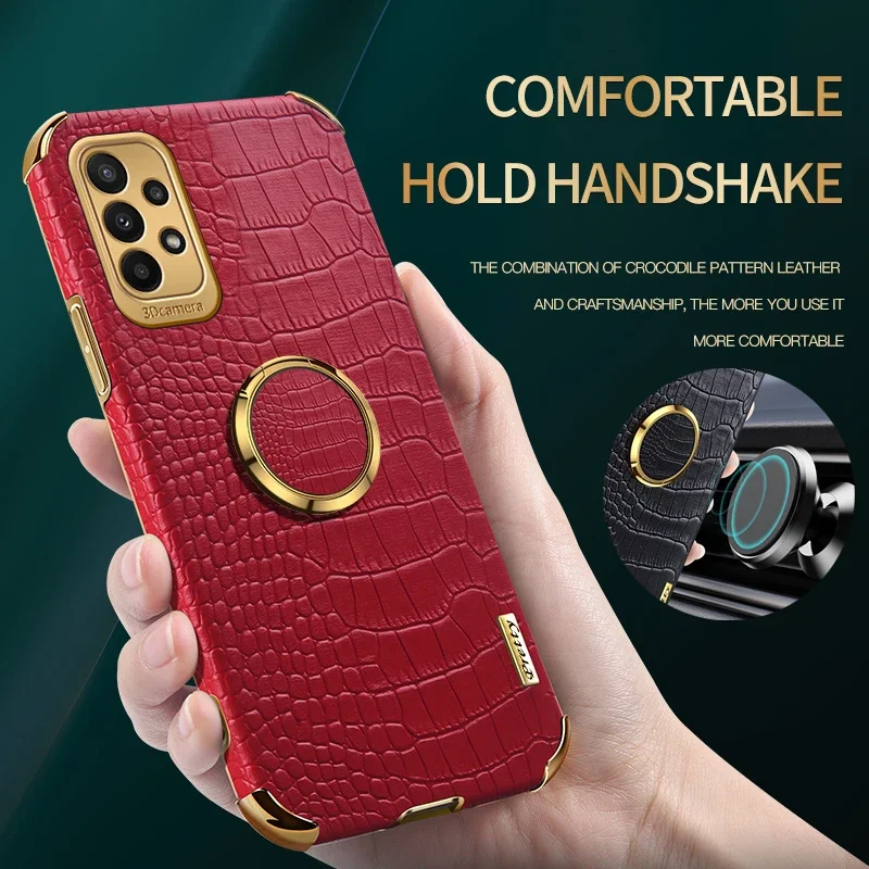 For Samsung Galaxy A71 4G A72 A70s A73 5G Phone Case Magnetic Ring Holder Crocodile Texture PU Leather Silicone Soft Cover Cases