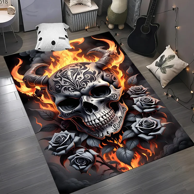 

Black Skull Rug Non-slip Carpet Floor Mat for Patio, Garden, Yard, Bedroom, Living Room Decor Play Mats for A Vibrant Home Touch