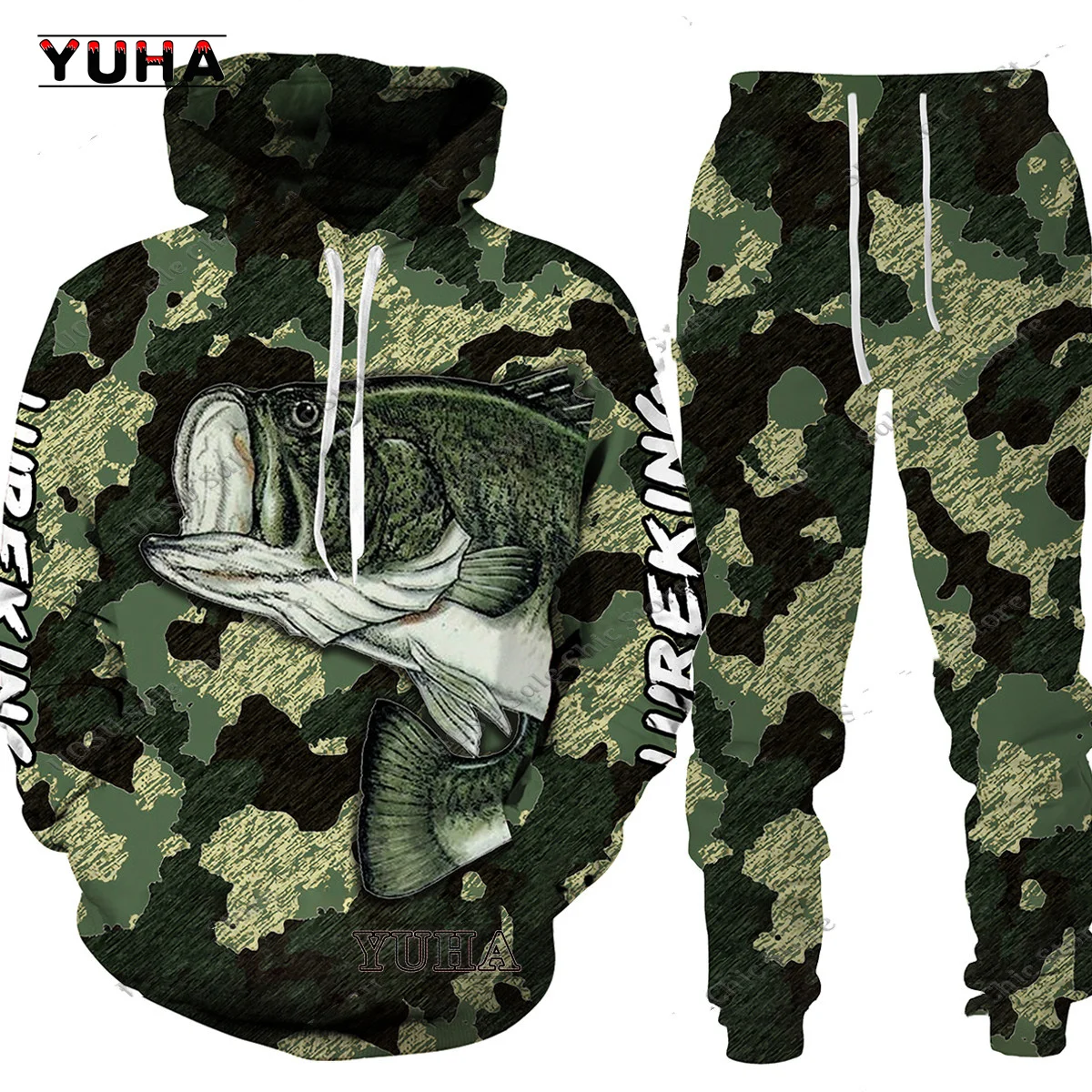 Fish Hunting Camping Camo Sweatshirt/Sets Harajuku 3D Printed Long Sleeve Men Animal  Hip Hop Streetwear Hoodie Clothing Suits