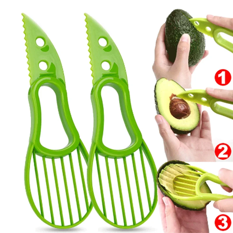 3 In 1 Avocado Slicer Shea Corer Butter Fruit Peeler Cutter Pulp Separator Plastic Knife Kitchen Vegetable Tools Kitchen Gadgets