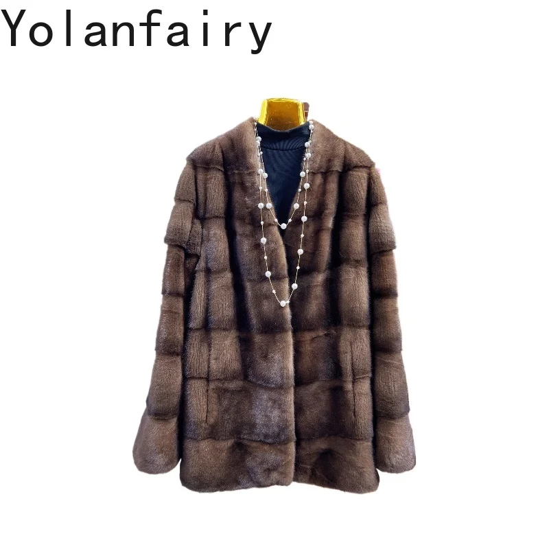 

YOLANFAIRY 2025 Luxury Whole Mink for Coats for Woman Winter Fashion Mid-length Natural Fur Coat Women Mink Jacket Abrigos Mujer