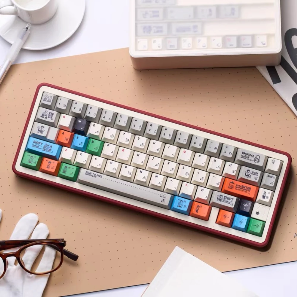 

KGN Nine To Five Theme Keycap Set 162key PBT Custom Retro Grey Keyboard Cap Cherry Profile Gaming KeyCap for Mechanical Keyboard