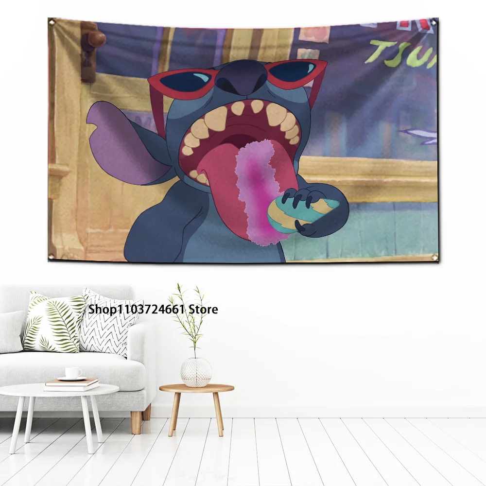 60x90cm Lilo & Stitchs Flag Polyester Digital Printing Banner for Garage Wall Art Out Door Decoration