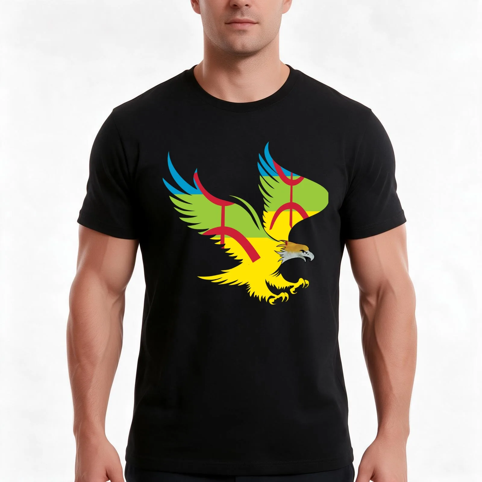 Amazigh Flag Eagle Soaring Patriotic T-Shirt, Summer Casual Cotton Tee, Oversized Streetwear Tops, Vintage Graphic Print