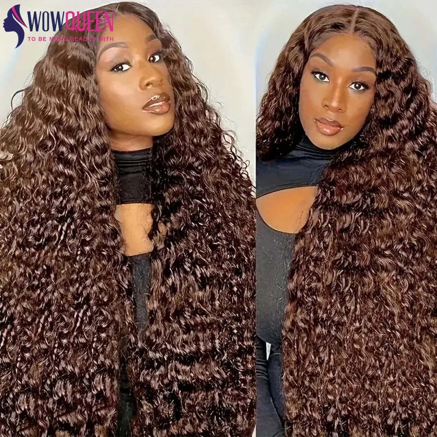 30Inch Deep Curly Wigs Human Hair Chocolate Brown 13x6 Hd Lace Frontal Wig 36 38Inch Colored Water Wave Lace Front Wig for Women