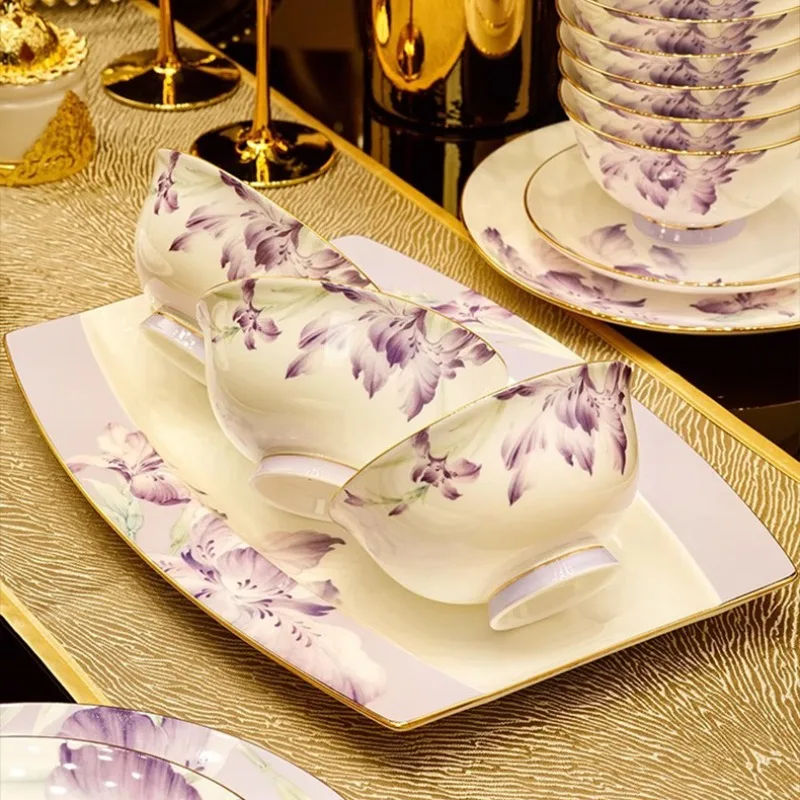 Chinese high-end light luxury bone china tableware set high-end ceramic dishes