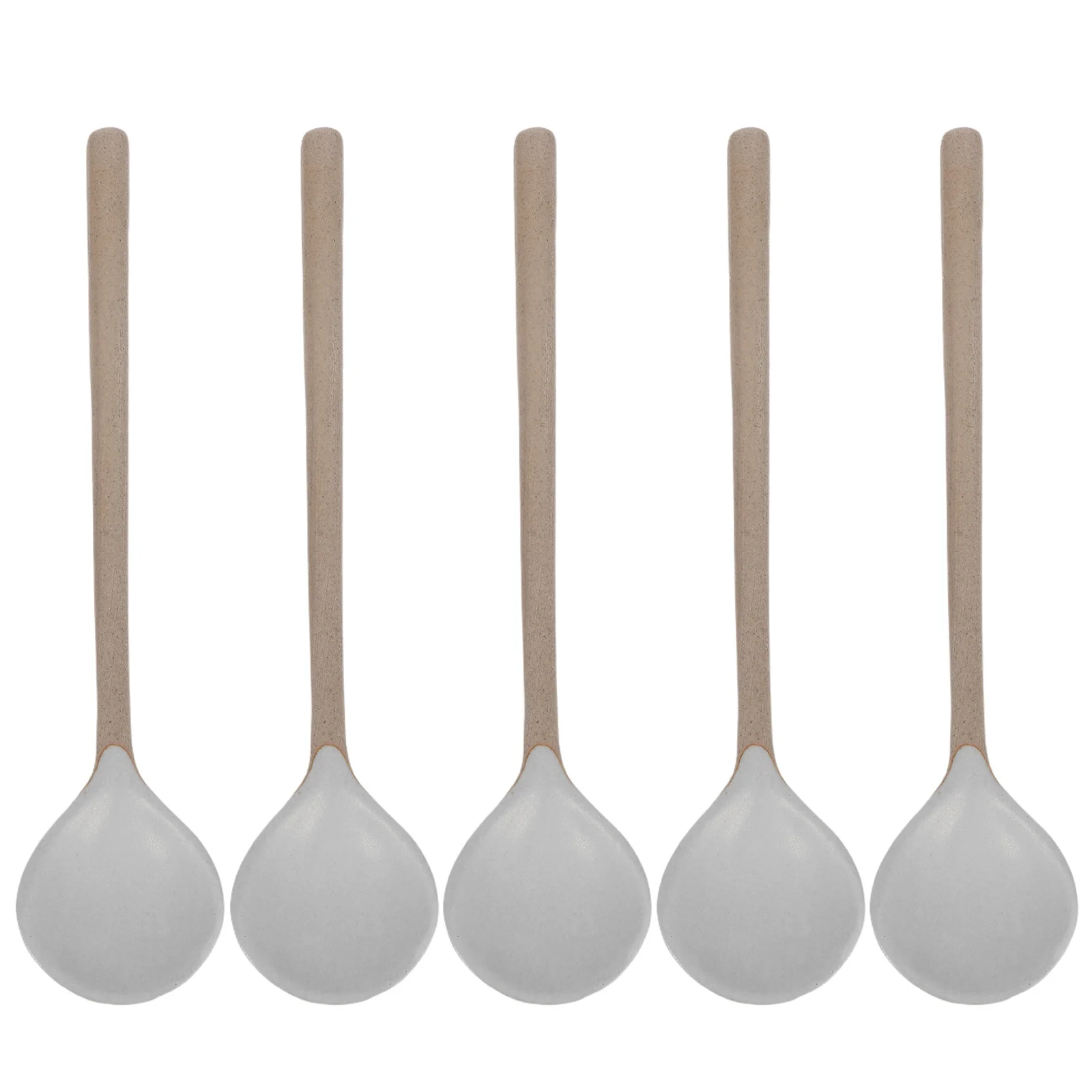 

5Pcs Ceramic Small Coffee Spoon Long Handle Stirring Serving Dessert Tableware Easy Clean Stable Design