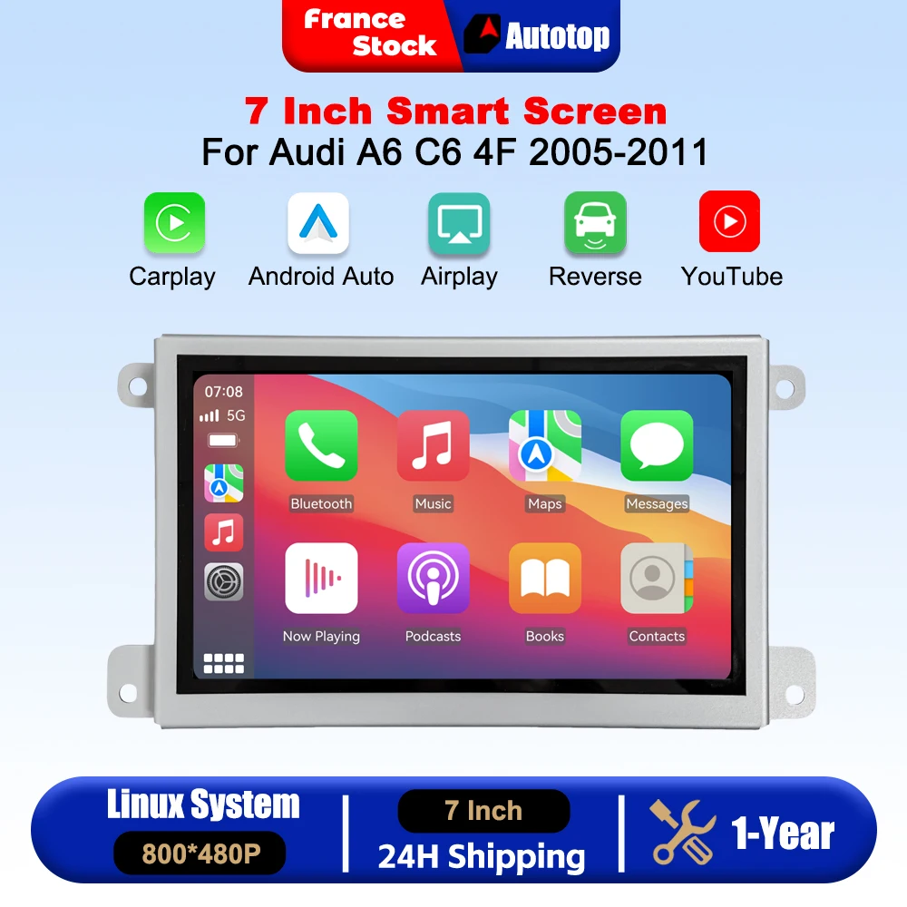 Wireless CarPlay Android Auto 7 Inch Touch Screen For Audi A6 C6 4F 2005-2012 MMI 2G MMI 3G Multimedia Video Player Car Radio With Online YouTube Bluetooth GPS Navigation Autolink Navi Mirror Link AirPlay