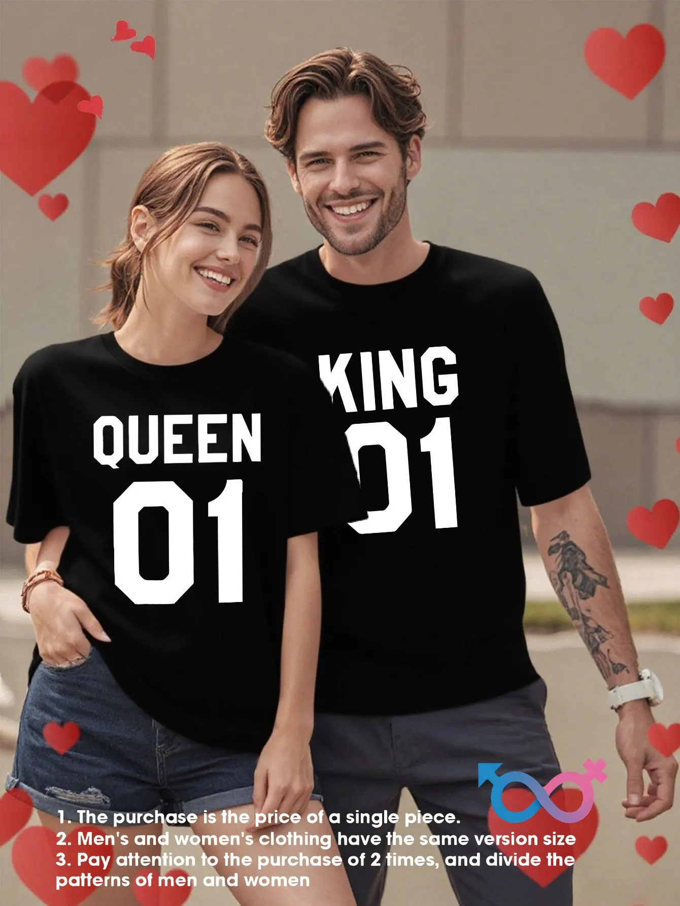 

1 couple T-shirt-01 printed short-sleeved crew neck top, the same for men and women in spring and summer, machine washable