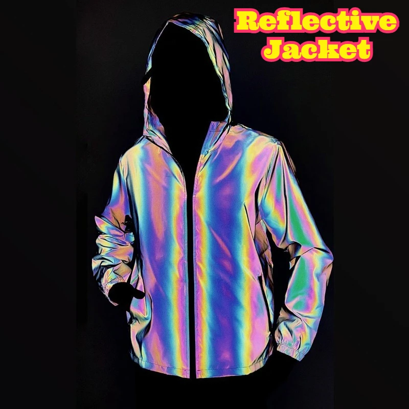 سترة عاكسة للضوء متغيرة الألوان للرجال سترة واقية بقلنسوة للجري وركوب الدراجات آمنة عالية الوضوح ملابس خارجية للخريف #1