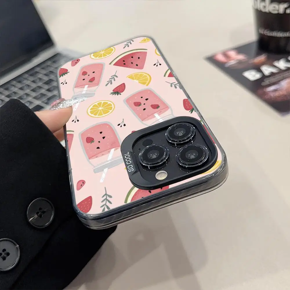 Summer Watermelon Cute Cartoon Phone Case Matte Colored Silver For IPhone 15 14 16 13 12 11 Pro Max Plus XS X Shockproof Hard Co