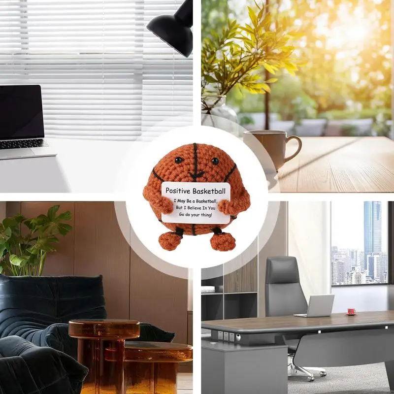 Boneca de suporte criativa de lã artesanal de basquete positivo com cartão de incentivo decoração de ornamento de mesa para casa para aniversário