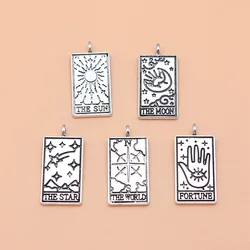 5pcs Antique Silver Color Tarot Charms Collection For DIY Jewelry Making, 5 Styles, 1 of Each