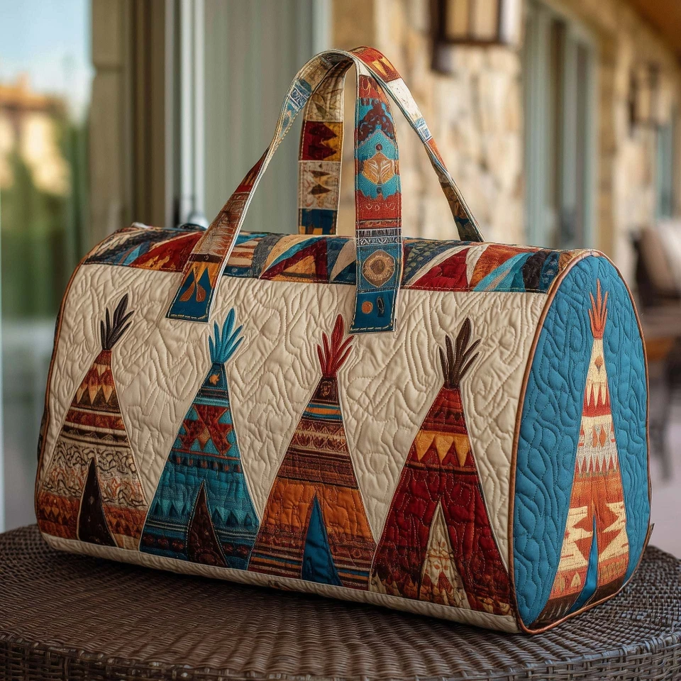 Handmade Quilted Travel Bag Vintage Artistic Camper Nature Duffle