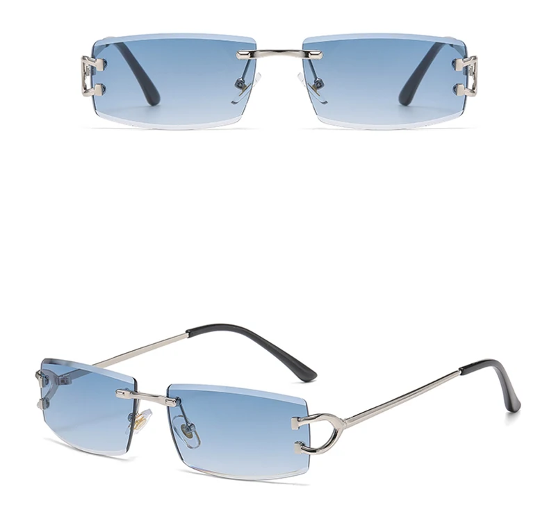Peekaboo Randlose Sonnenbrille für Damen, Metall, Unisex, quadratische Sonnenbrille für Herren, UV400, Braun, Grau, Blau, Dekoration, weiblich, 2024 – Detail 14