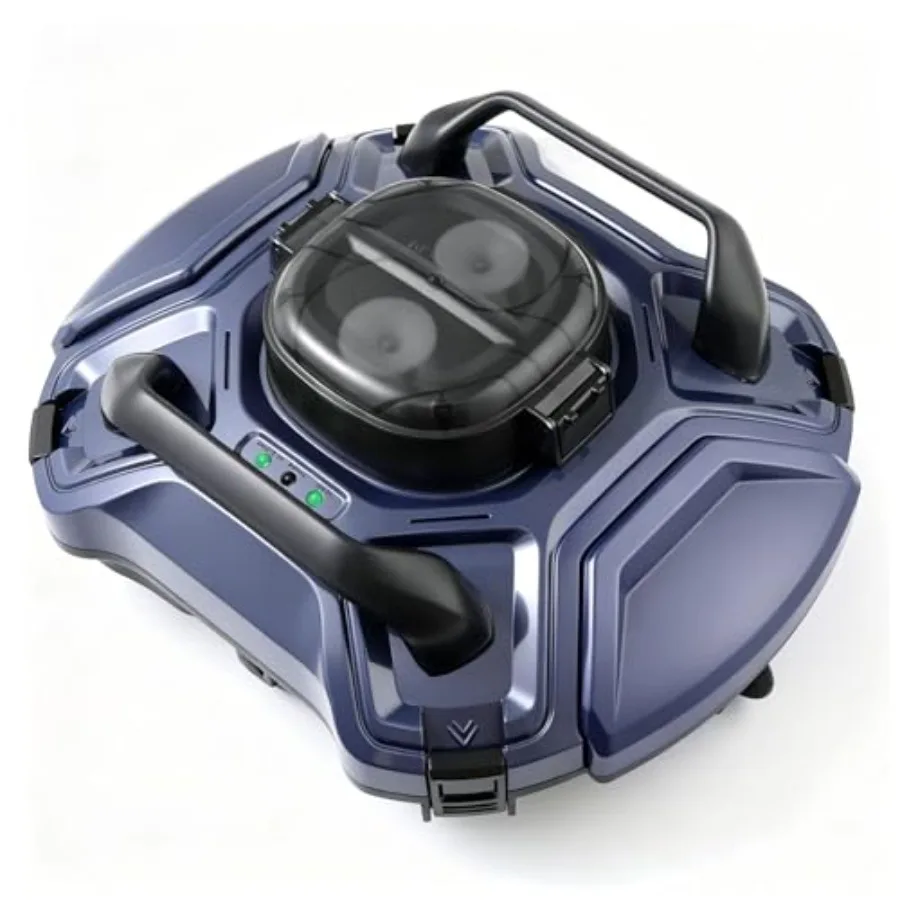 Cordless robotic pool vacuum for above ground and inground pools ABS plastic blue 120-min runtime with auto-parking and retriev