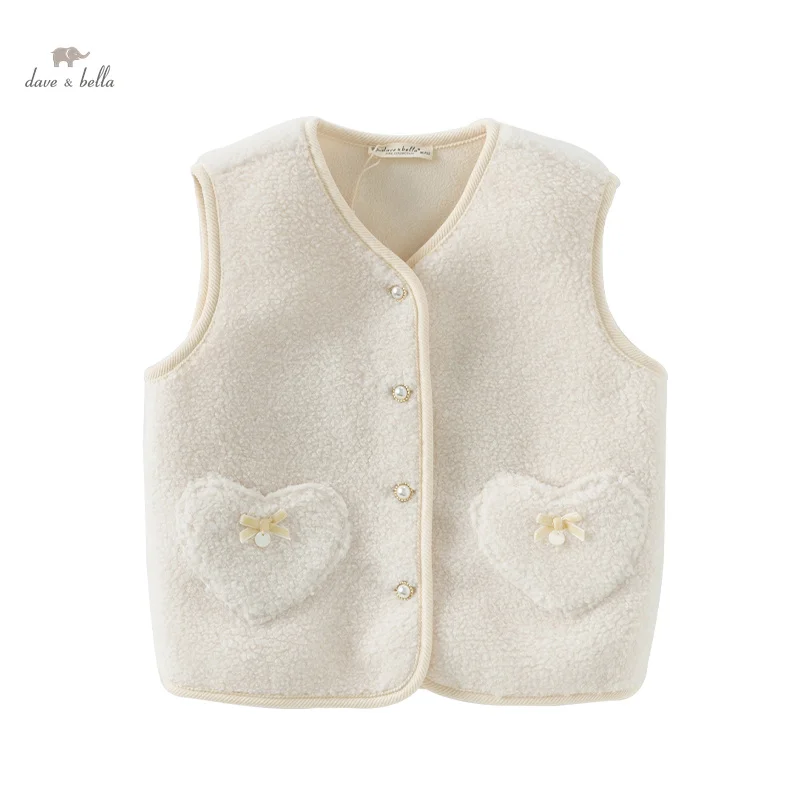 Dave Bella Children Girls Baby Cute Vest 2024 New Winter Fashion Casual Gentle Children's Waistcoat Warm Party DB4242965