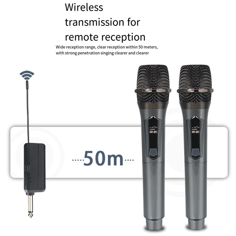 Wireless Microphone 2 Channels UHF Fixed Frequency Handheld Mic Micphone For Party Professional Show Meeting Durable