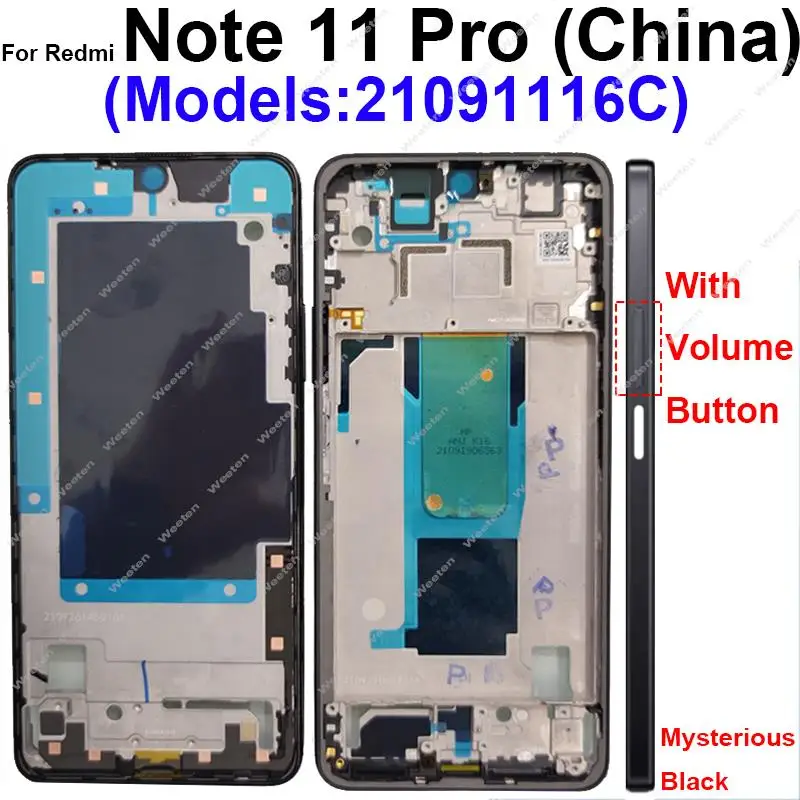 Middle Frame Housing For Xiaomi Redmi Note 11 Note 11 Pro Plus China 5G Front LCD Frame Cover Middle Housing with Side Keys