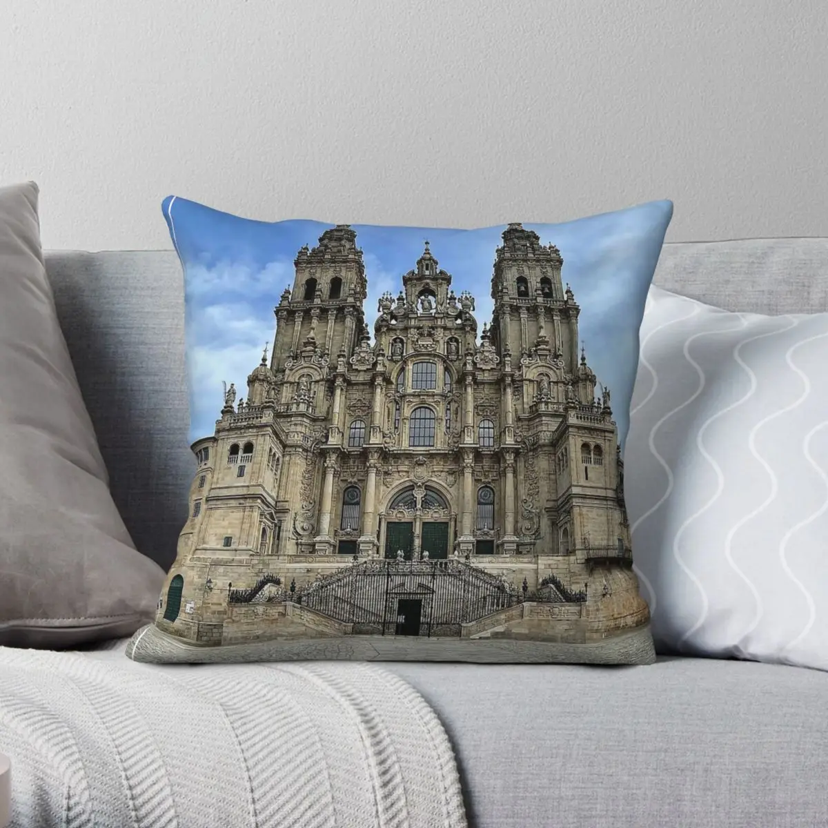 Cathedral Of Santiago De Compostela Square Pillowcase Polyester Linen Velvet Creative Zip Decorative Home Cushion Case